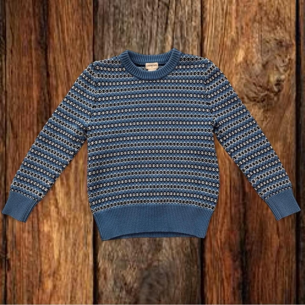 J.Crew Crewcuts Boys Fair Isle Sweater Blue Nordic 100% Cotton Size XS 4-5